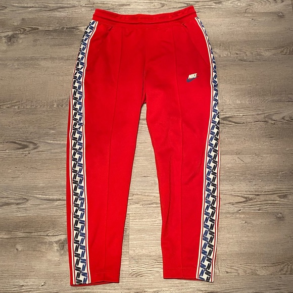 Nike Sportswear Red Taped Trousers Snap Ankle Jogger Pants Men’s Size Medium - Picture 1 of 6